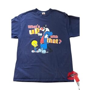 Vintage‎ Looney Tunes Shirt XL Sylvester Tweety Bird  100% Cotton Tshirt 90s